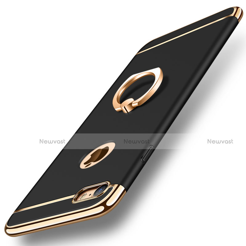 Luxury Metal Frame and Plastic Back Cover with Finger Ring Stand A01 for Apple iPhone 8 Black