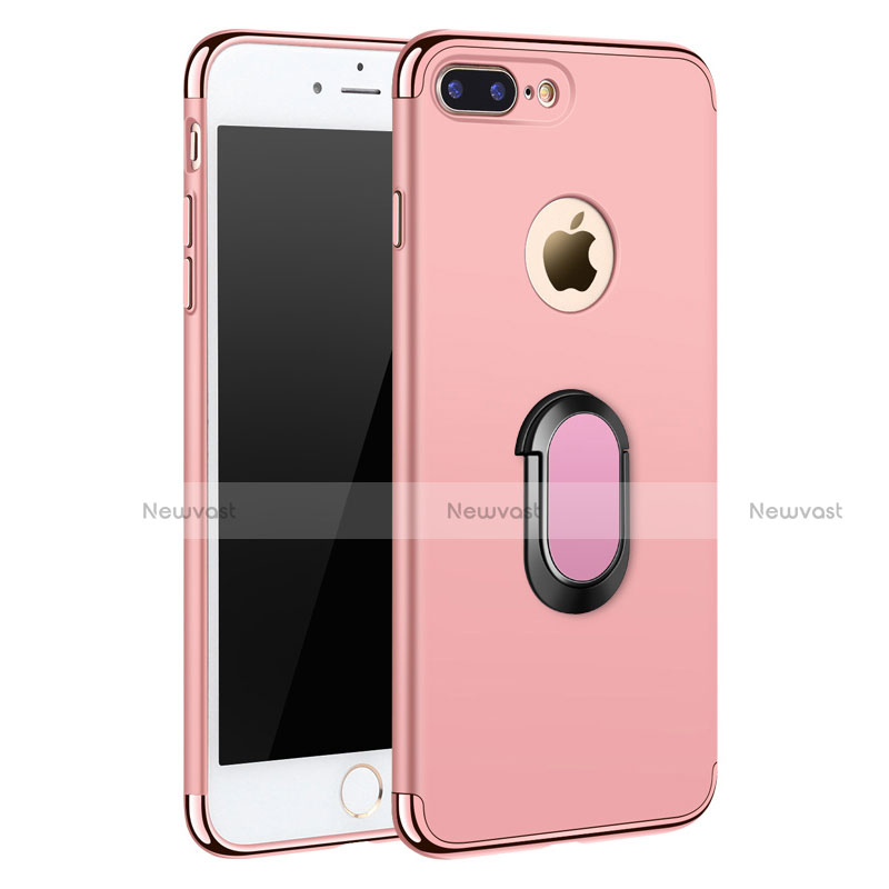 Luxury Metal Frame and Plastic Back Cover with Finger Ring Stand A01 for Apple iPhone 8 Plus Rose Gold