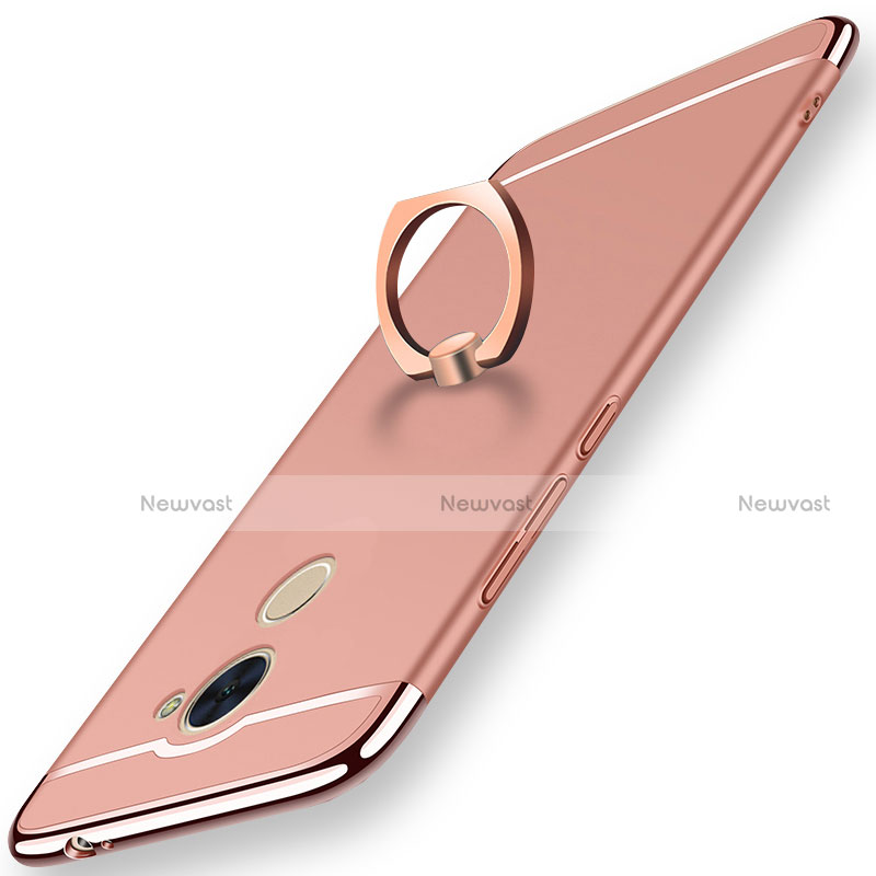 Luxury Metal Frame and Plastic Back Cover with Finger Ring Stand A01 for Huawei Enjoy 7 Plus Rose Gold