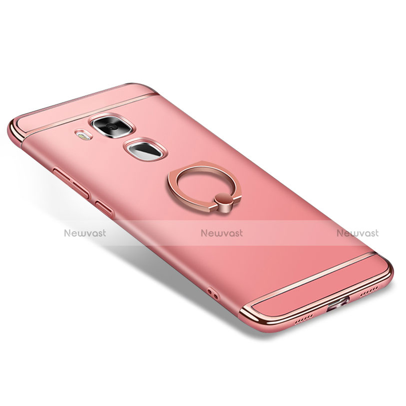 Luxury Metal Frame and Plastic Back Cover with Finger Ring Stand A01 for Huawei G9 Plus Rose Gold