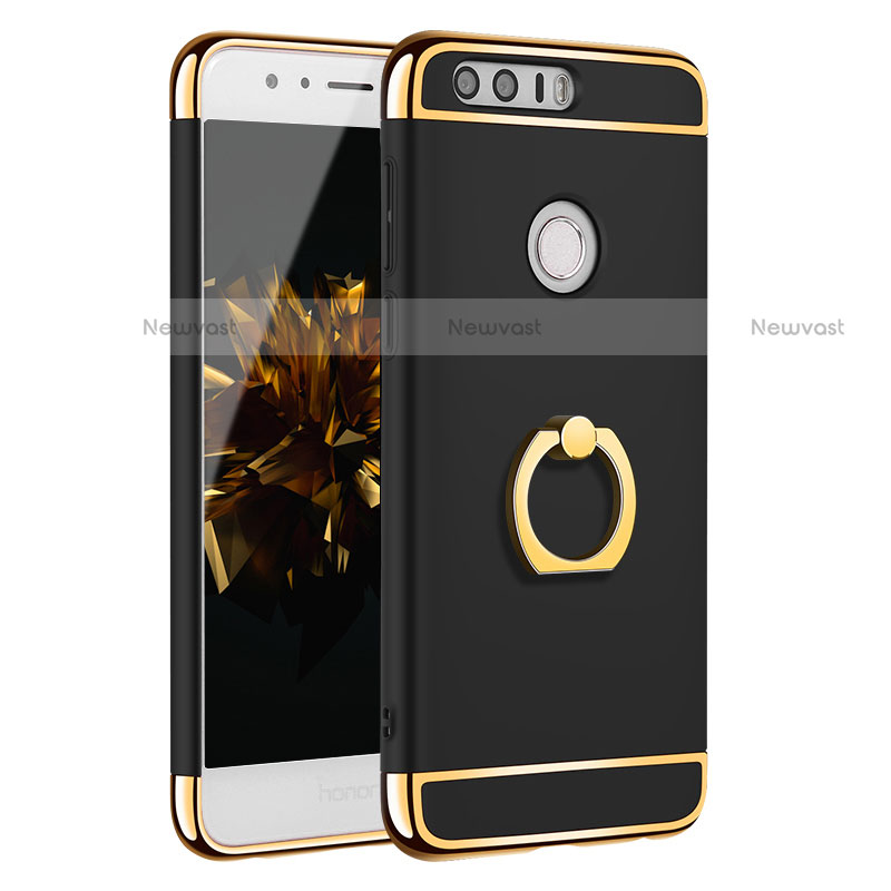 Luxury Metal Frame and Plastic Back Cover with Finger Ring Stand A01 for Huawei Honor 8 Black