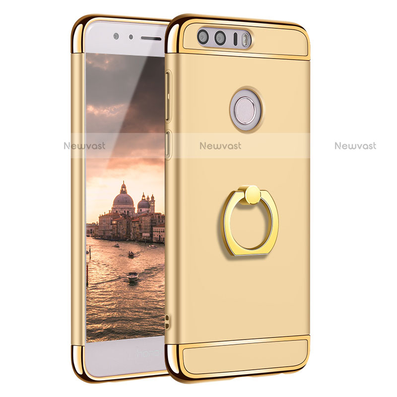 Luxury Metal Frame and Plastic Back Cover with Finger Ring Stand A01 for Huawei Honor 8 Gold