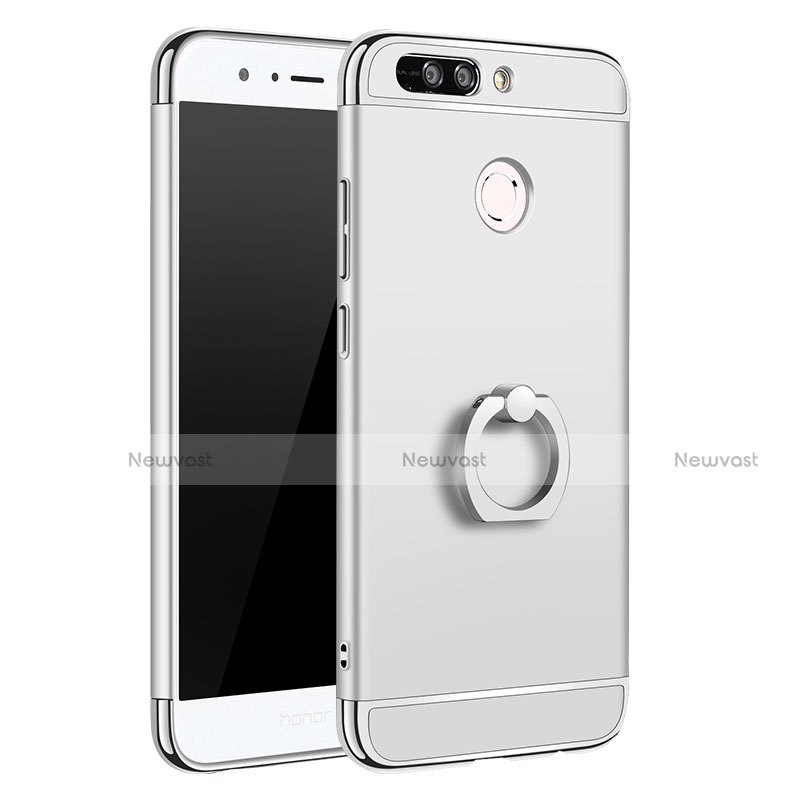 Luxury Metal Frame and Plastic Back Cover with Finger Ring Stand A01 for Huawei Honor 8 Pro Silver