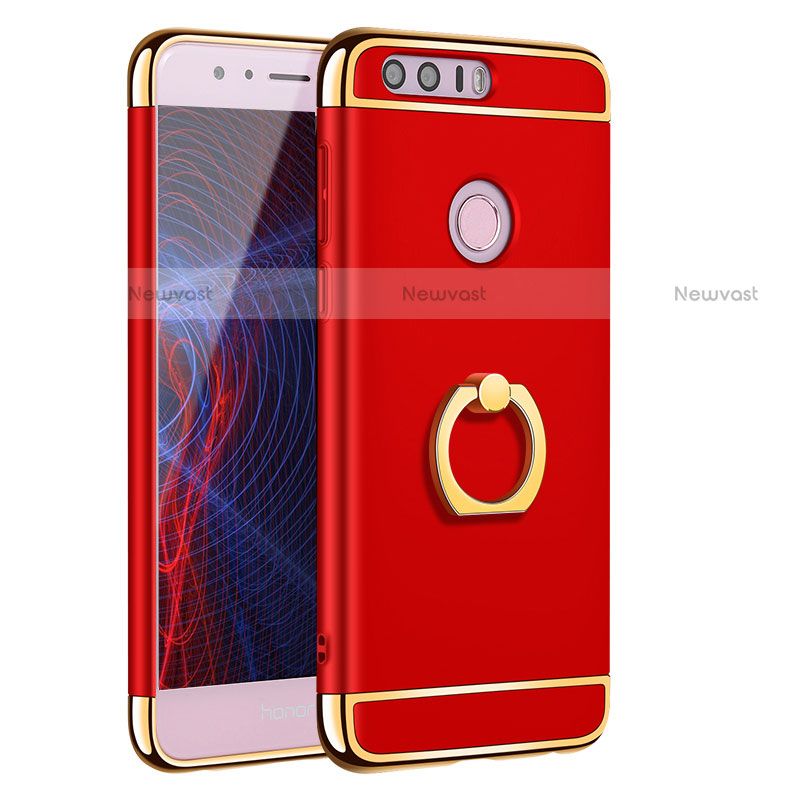 Luxury Metal Frame and Plastic Back Cover with Finger Ring Stand A01 for Huawei Honor 8 Red
