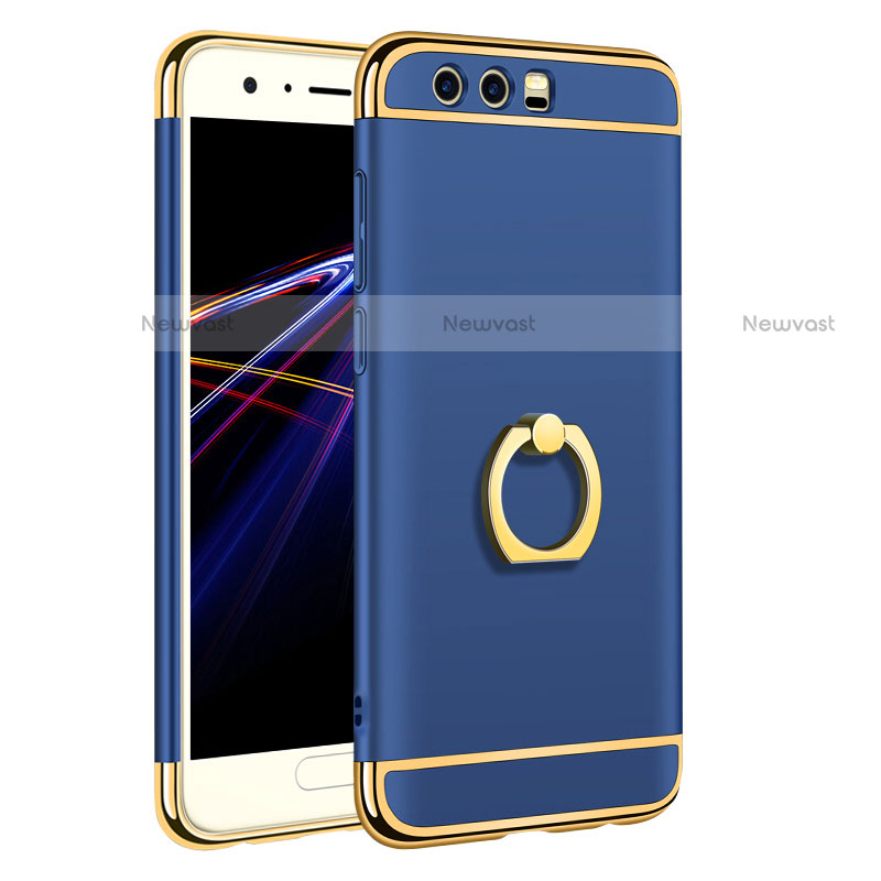 Luxury Metal Frame and Plastic Back Cover with Finger Ring Stand A01 for Huawei Honor 9 Blue