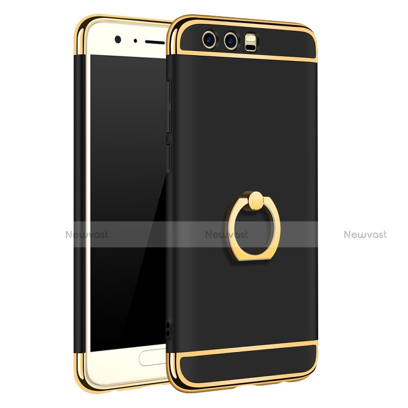 Luxury Metal Frame and Plastic Back Cover with Finger Ring Stand A01 for Huawei Honor 9 Premium Black