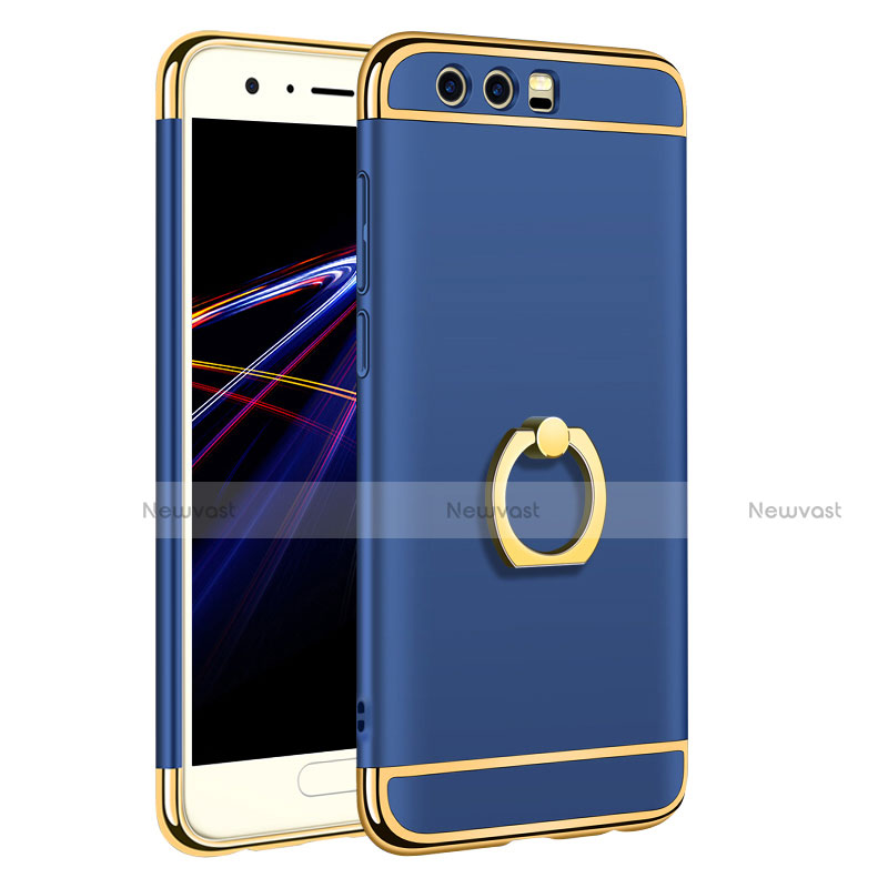 Luxury Metal Frame and Plastic Back Cover with Finger Ring Stand A01 for Huawei Honor 9 Premium Blue