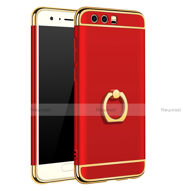 Luxury Metal Frame and Plastic Back Cover with Finger Ring Stand A01 for Huawei Honor 9 Premium Red