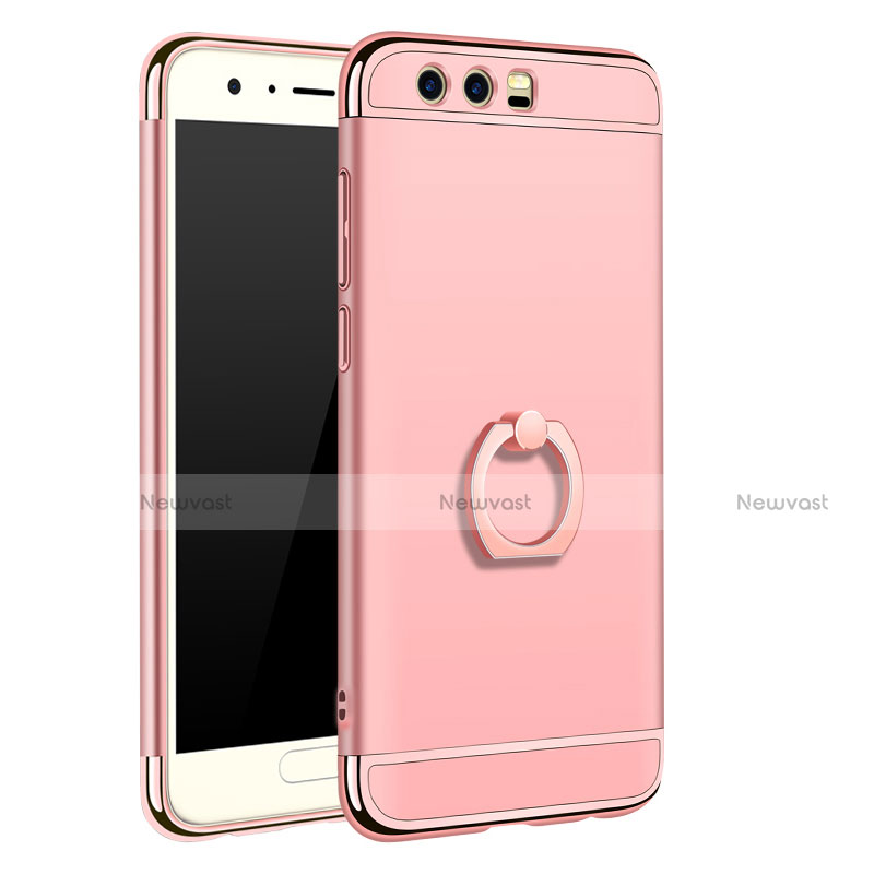 Luxury Metal Frame and Plastic Back Cover with Finger Ring Stand A01 for Huawei Honor 9 Premium Rose Gold