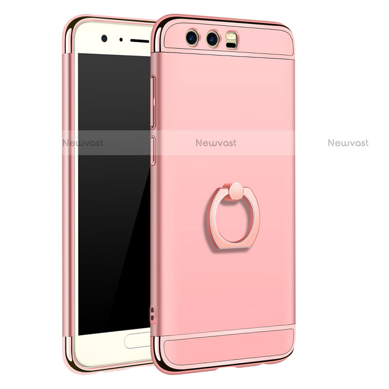 Luxury Metal Frame and Plastic Back Cover with Finger Ring Stand A01 for Huawei Honor 9 Rose Gold