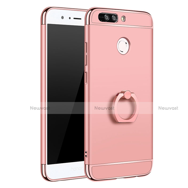 Luxury Metal Frame and Plastic Back Cover with Finger Ring Stand A01 for Huawei Honor V9 Rose Gold