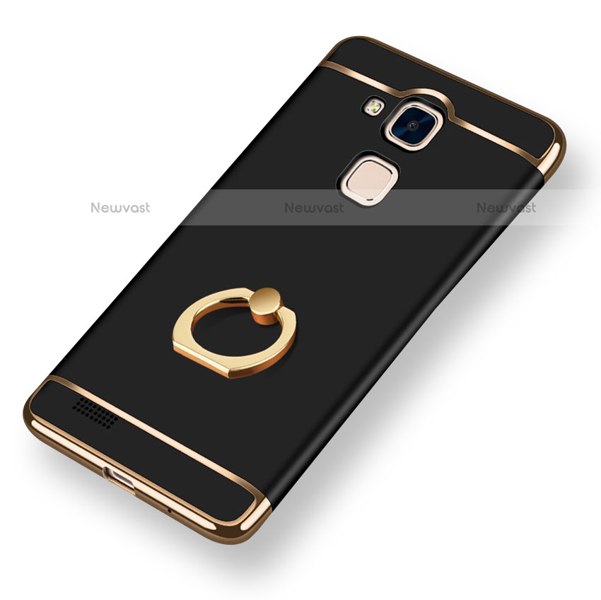 Luxury Metal Frame and Plastic Back Cover with Finger Ring Stand A01 for Huawei Mate 7 Black