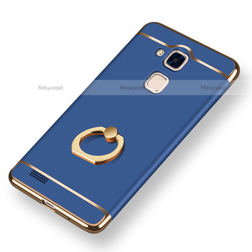 Luxury Metal Frame and Plastic Back Cover with Finger Ring Stand A01 for Huawei Mate 7 Blue