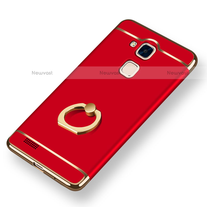 Luxury Metal Frame and Plastic Back Cover with Finger Ring Stand A01 for Huawei Mate 7 Red