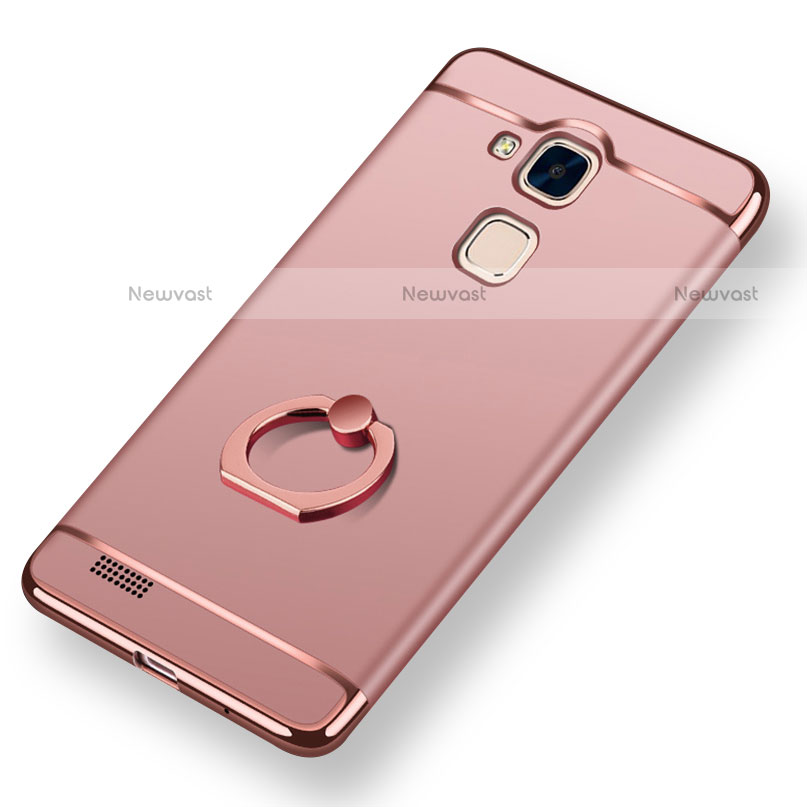 Luxury Metal Frame and Plastic Back Cover with Finger Ring Stand A01 for Huawei Mate 7 Rose Gold