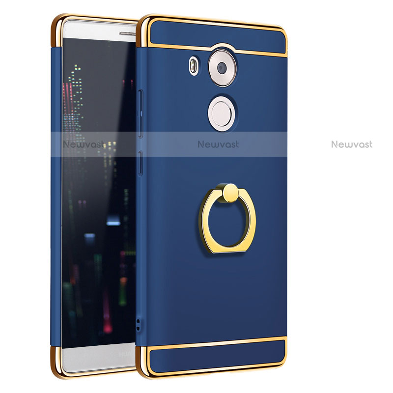 Luxury Metal Frame and Plastic Back Cover with Finger Ring Stand A01 for Huawei Mate 8 Blue