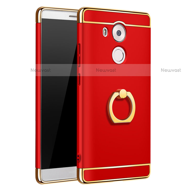 Luxury Metal Frame and Plastic Back Cover with Finger Ring Stand A01 for Huawei Mate 8 Red