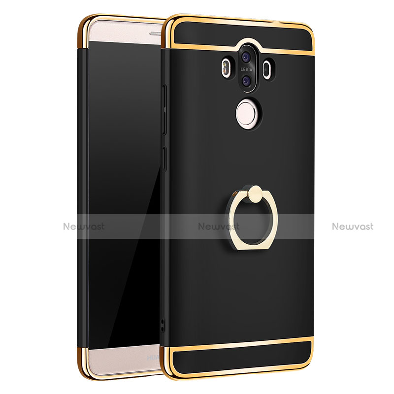 Luxury Metal Frame and Plastic Back Cover with Finger Ring Stand A01 for Huawei Mate 9 Black