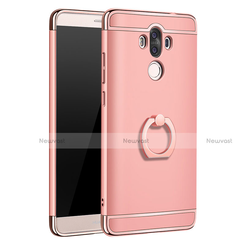 Luxury Metal Frame and Plastic Back Cover with Finger Ring Stand A01 for Huawei Mate 9 Rose Gold