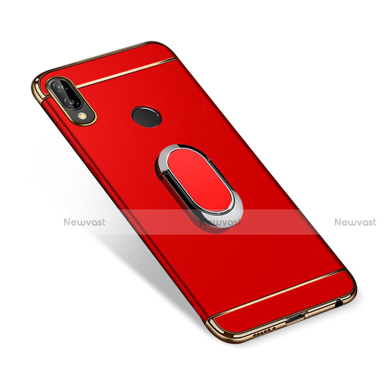 Luxury Metal Frame and Plastic Back Cover with Finger Ring Stand A01 for Huawei P Smart+ Plus Red