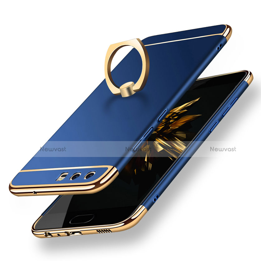 Luxury Metal Frame and Plastic Back Cover with Finger Ring Stand A01 for Huawei P10 Blue