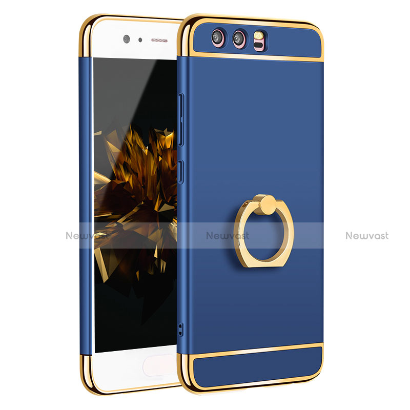 Luxury Metal Frame and Plastic Back Cover with Finger Ring Stand A01 for Huawei P10 Blue