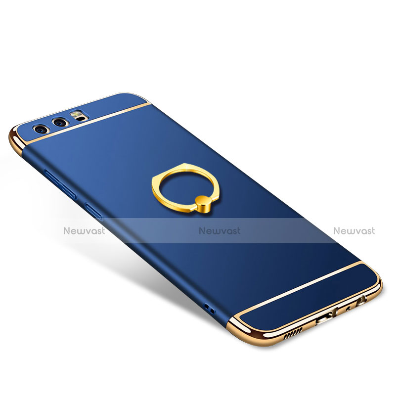 Luxury Metal Frame and Plastic Back Cover with Finger Ring Stand A01 for Huawei P10 Blue