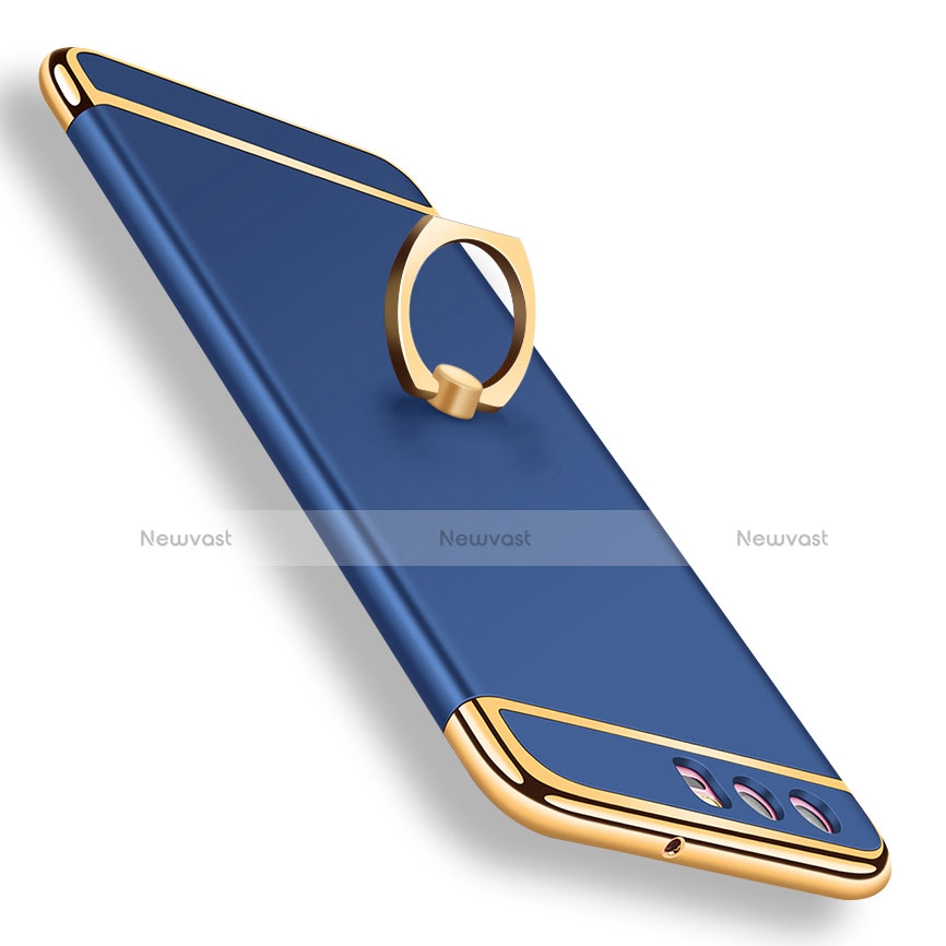 Luxury Metal Frame and Plastic Back Cover with Finger Ring Stand A01 for Huawei P10 Blue