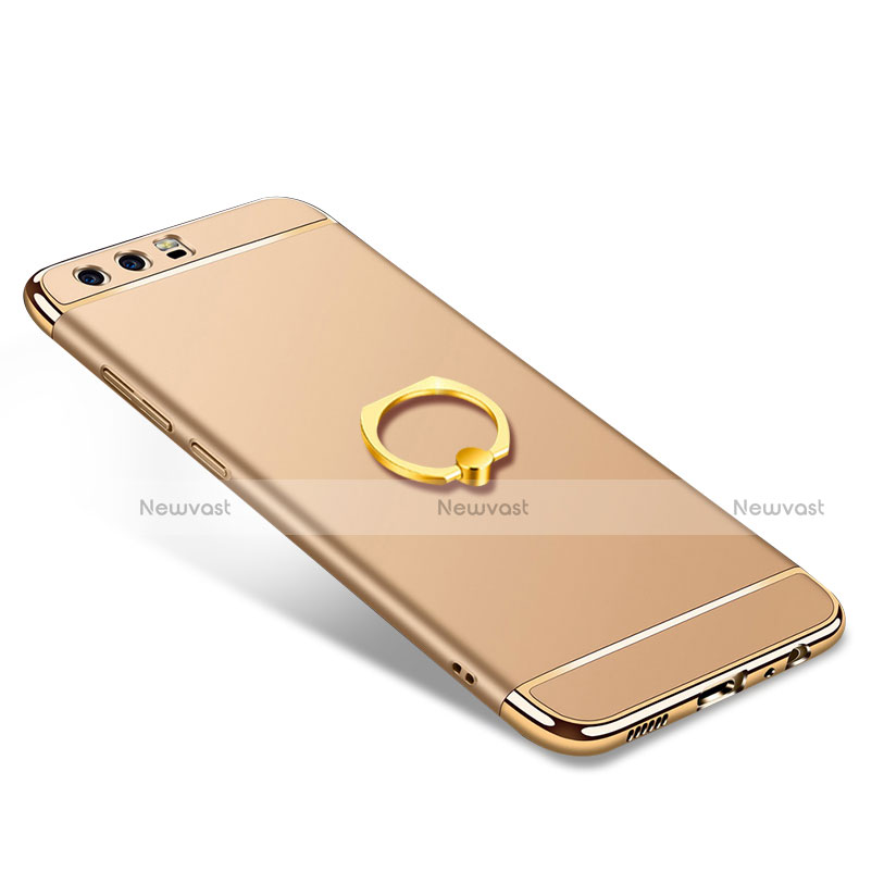 Luxury Metal Frame and Plastic Back Cover with Finger Ring Stand A01 for Huawei P10 Gold