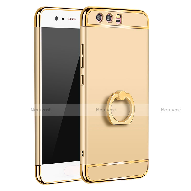 Luxury Metal Frame and Plastic Back Cover with Finger Ring Stand A01 for Huawei P10 Plus Gold