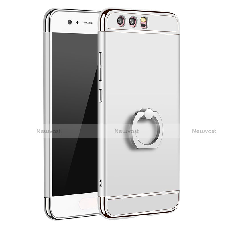 Luxury Metal Frame and Plastic Back Cover with Finger Ring Stand A01 for Huawei P10 Plus Silver