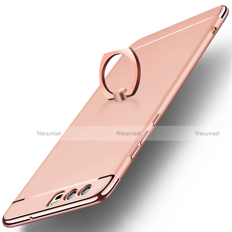 Luxury Metal Frame and Plastic Back Cover with Finger Ring Stand A01 for Huawei P10 Rose Gold