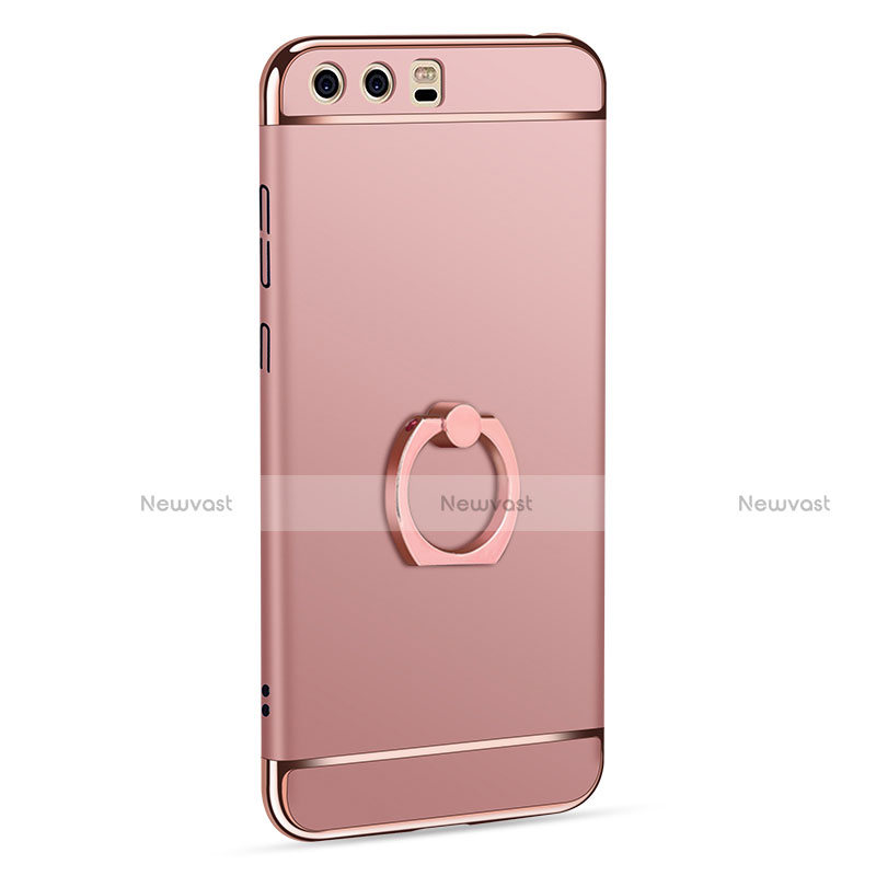 Luxury Metal Frame and Plastic Back Cover with Finger Ring Stand A01 for Huawei P10 Rose Gold