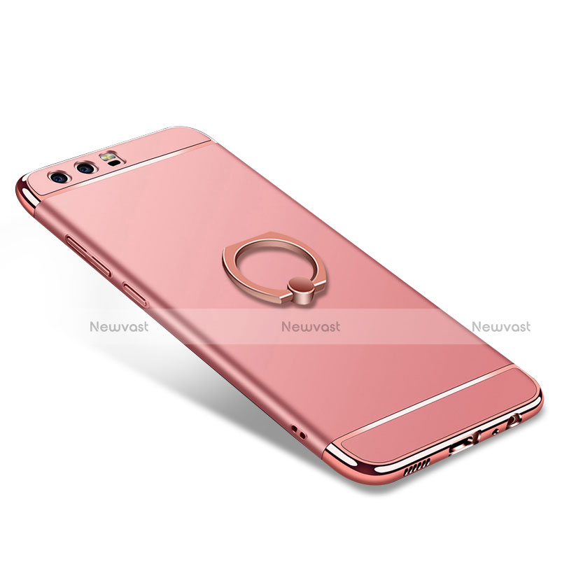 Luxury Metal Frame and Plastic Back Cover with Finger Ring Stand A01 for Huawei P10 Rose Gold