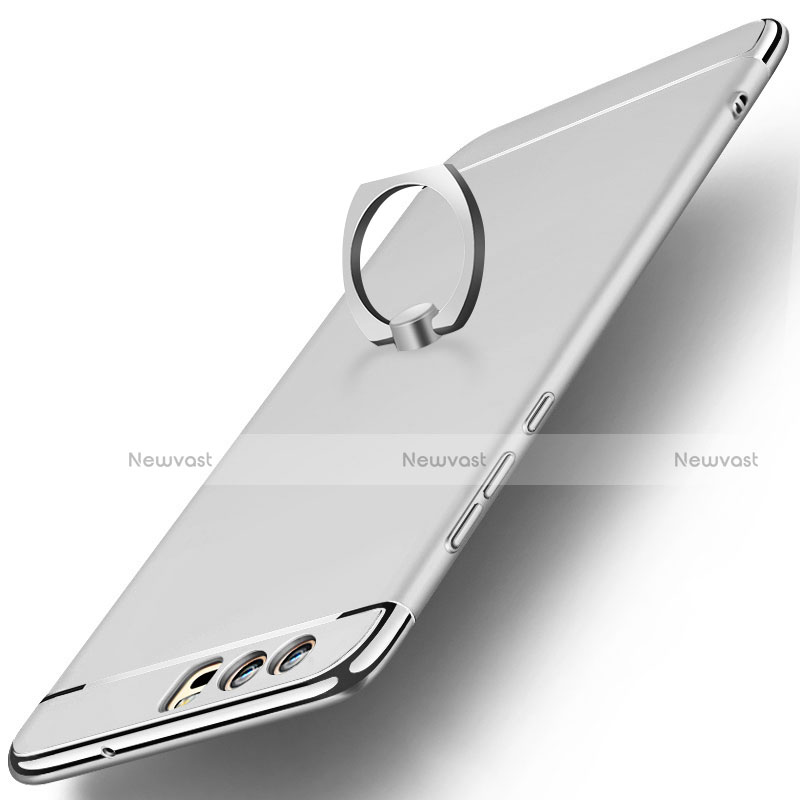 Luxury Metal Frame and Plastic Back Cover with Finger Ring Stand A01 for Huawei P10 Silver