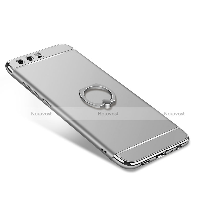 Luxury Metal Frame and Plastic Back Cover with Finger Ring Stand A01 for Huawei P10 Silver