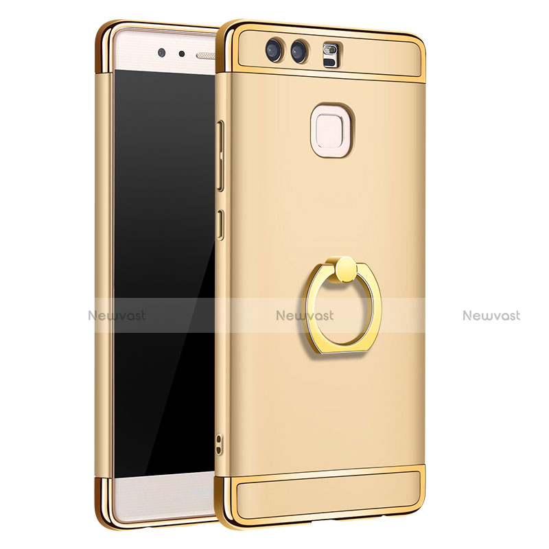Luxury Metal Frame and Plastic Back Cover with Finger Ring Stand A01 for Huawei P9 Plus Gold