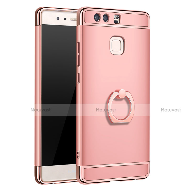 Luxury Metal Frame and Plastic Back Cover with Finger Ring Stand A01 for Huawei P9 Plus Rose Gold