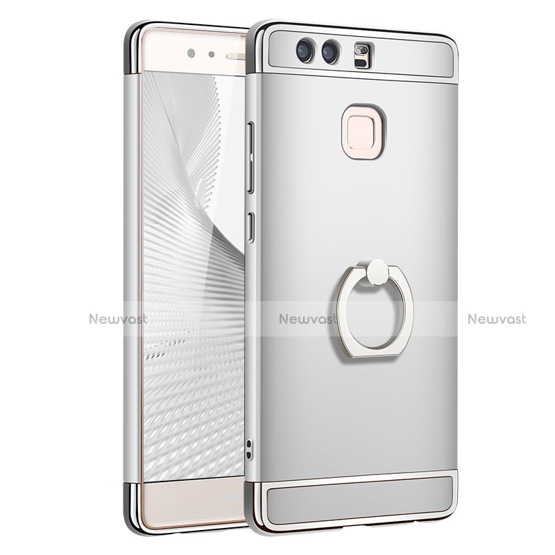 Luxury Metal Frame and Plastic Back Cover with Finger Ring Stand A01 for Huawei P9 Silver