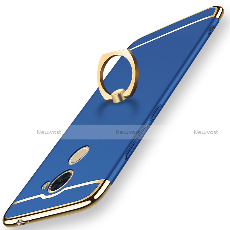 Luxury Metal Frame and Plastic Back Cover with Finger Ring Stand A01 for Huawei Y7 Prime Blue