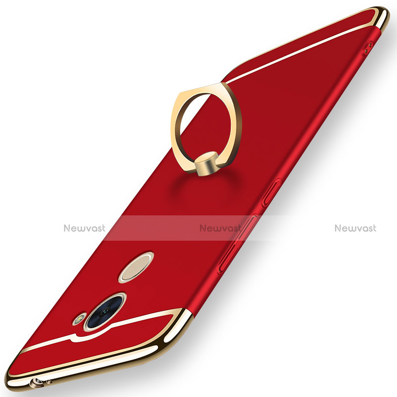 Luxury Metal Frame and Plastic Back Cover with Finger Ring Stand A01 for Huawei Y7 Prime Red