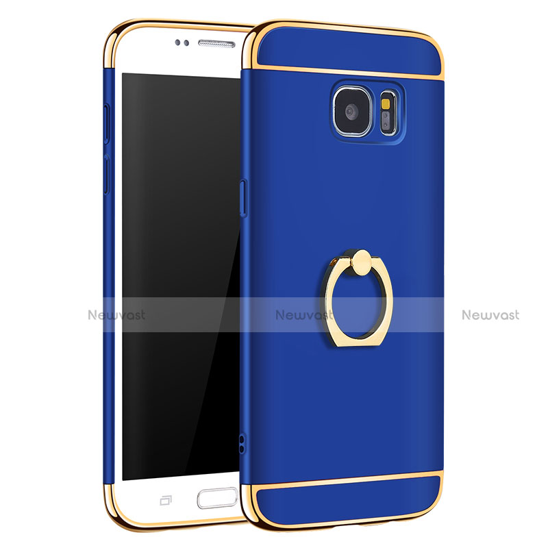 Luxury Metal Frame and Plastic Back Cover with Finger Ring Stand A01 for Samsung Galaxy S7 Edge G935F Blue