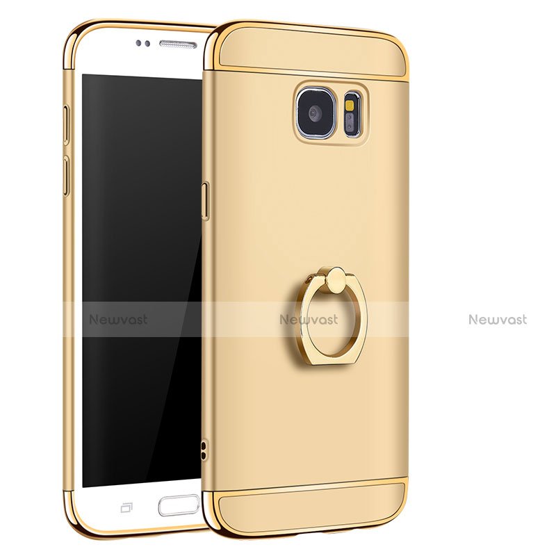 Luxury Metal Frame and Plastic Back Cover with Finger Ring Stand A01 for Samsung Galaxy S7 Edge G935F Gold