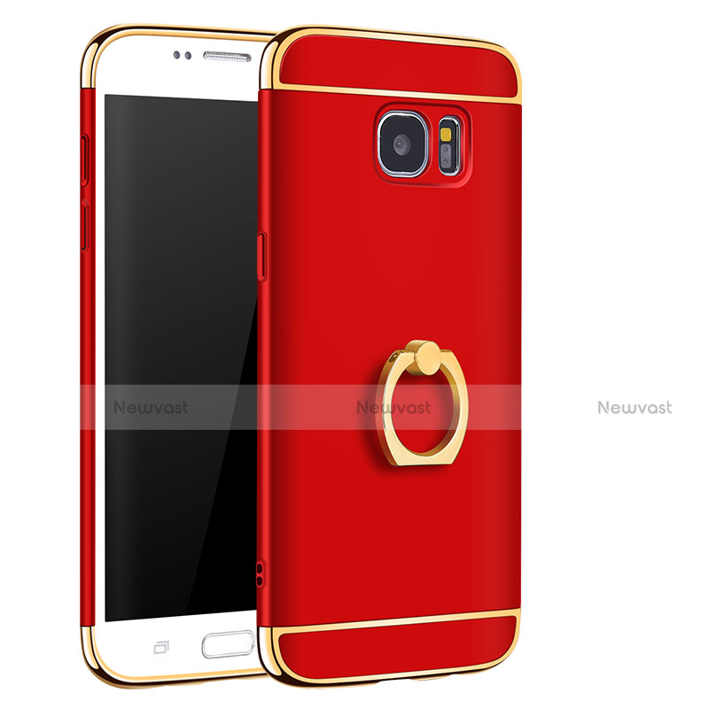 Luxury Metal Frame and Plastic Back Cover with Finger Ring Stand A01 for Samsung Galaxy S7 Edge G935F Red