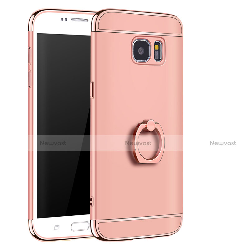 Luxury Metal Frame and Plastic Back Cover with Finger Ring Stand A01 for Samsung Galaxy S7 Edge G935F Rose Gold