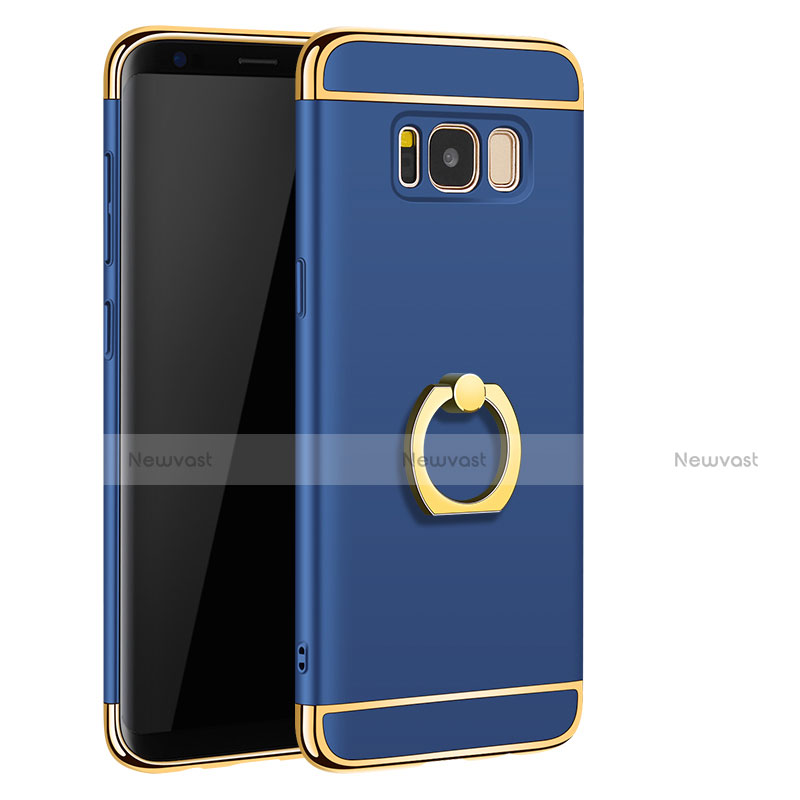 Luxury Metal Frame and Plastic Back Cover with Finger Ring Stand A01 for Samsung Galaxy S8 Blue