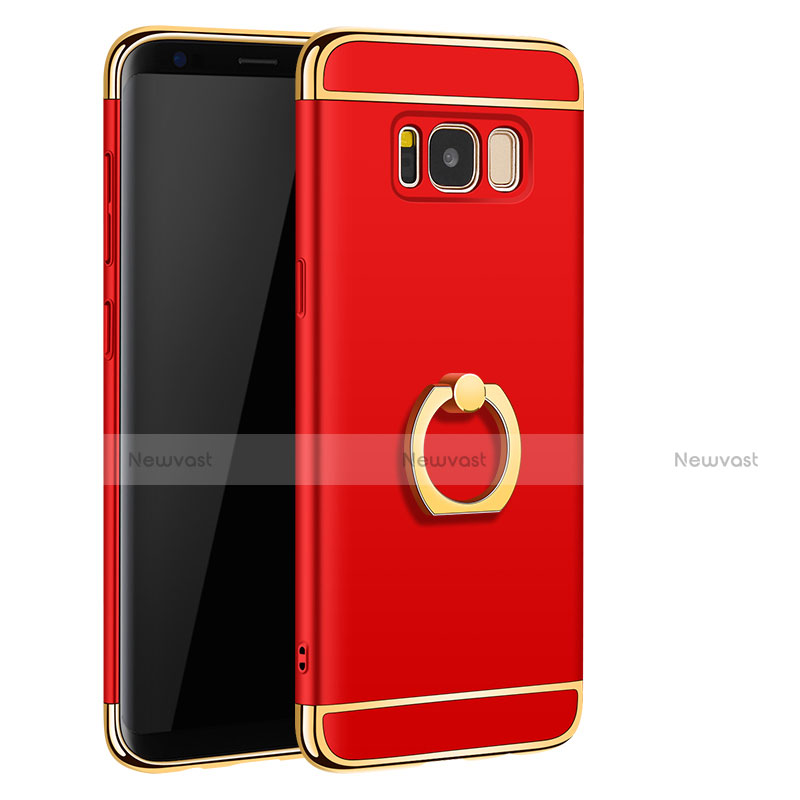 Luxury Metal Frame and Plastic Back Cover with Finger Ring Stand A01 for Samsung Galaxy S8 Plus Red