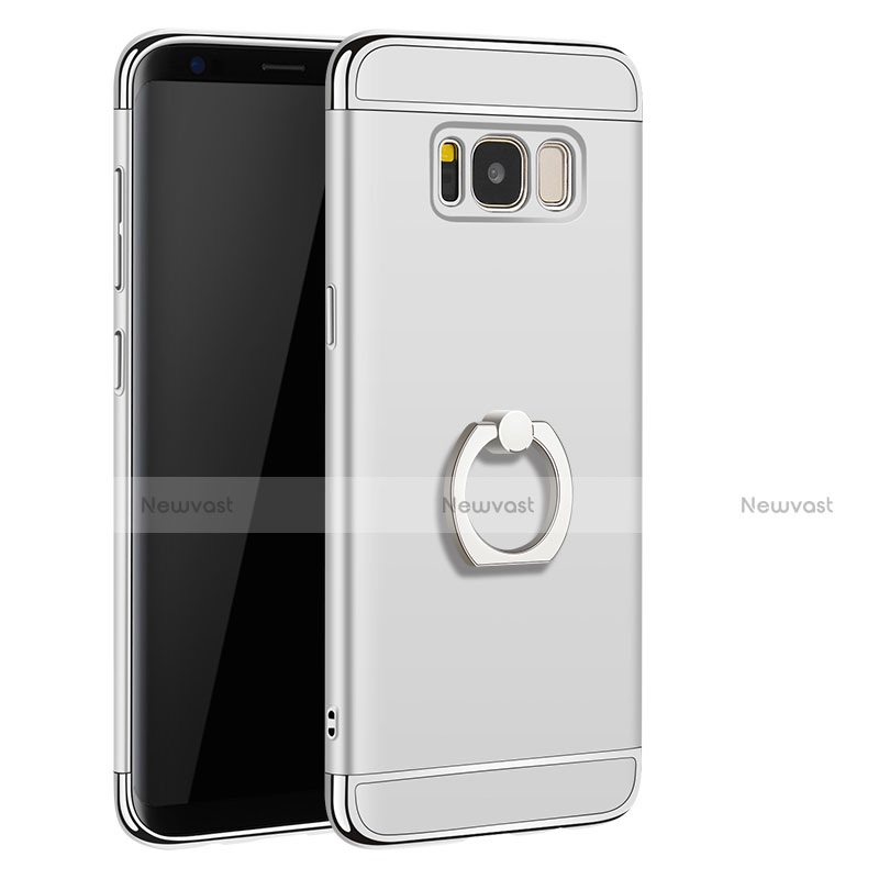 Luxury Metal Frame and Plastic Back Cover with Finger Ring Stand A01 for Samsung Galaxy S8 Plus Silver