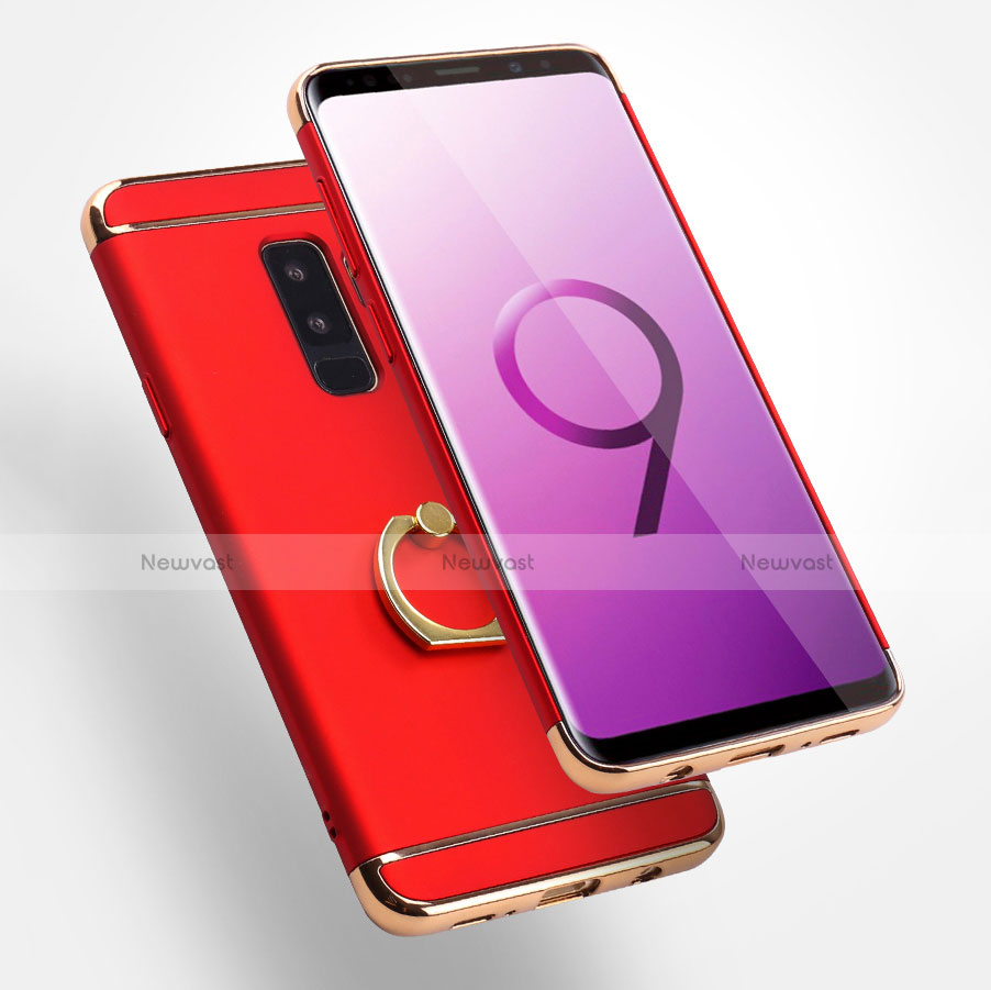 Luxury Metal Frame and Plastic Back Cover with Finger Ring Stand A01 for Samsung Galaxy S9 Plus