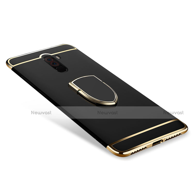 Luxury Metal Frame and Plastic Back Cover with Finger Ring Stand A01 for Xiaomi Pocophone F1 Black